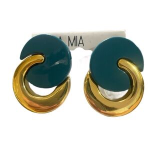 Vintage Cara Mia Spiral Teal & Gold Earrings—Unapologetic Flair